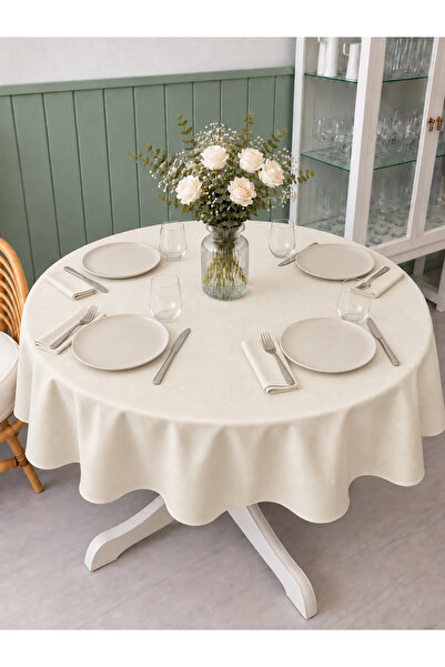 Decamor home Aura Liquid-Proof Wrinkle-Free Ruffled Tablecloth Ecru