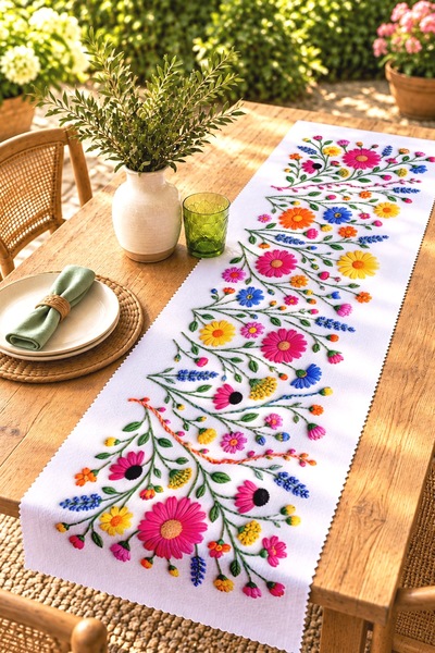 EVPANYA Colorful Flowers Patterned Runner/Tablecloth/Placemat