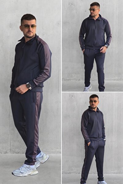 EXCLUSIVE STYLE Trening bărbați cu fermoar - DARK PLUM LINE