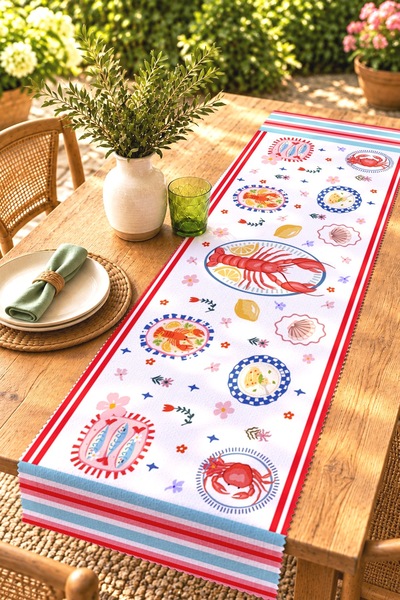 EVPANYA Shrimp Patterned Runner / Tablecloth / Placemat