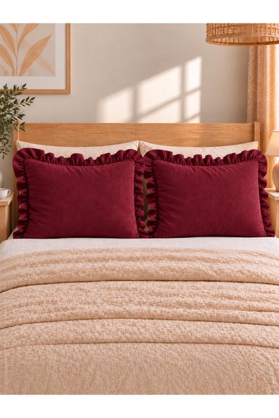 Decamor home İnci Vintage 2 Pieces Burgundy Ruffled Pillowcase