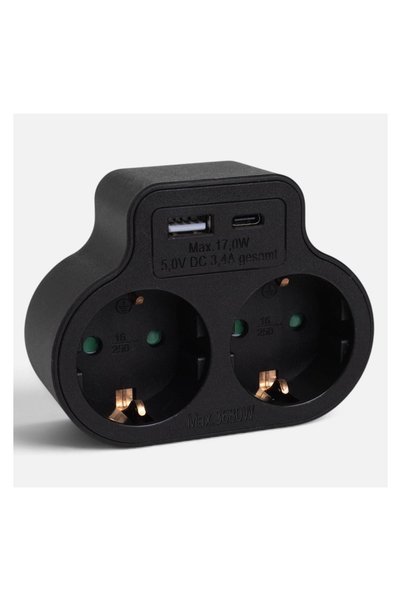 OEM Priză multiplă 2 Schuko + USB-A + USB-C, neagră, conectare versatilă