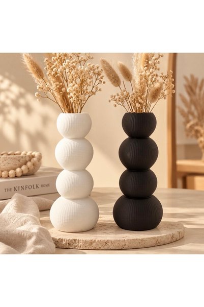 iz Home Liora – Yapay Çiçek Dahil 2'li Dekoratif Vazo Seti | Modern Premium Salon ve Konsol Dekoru