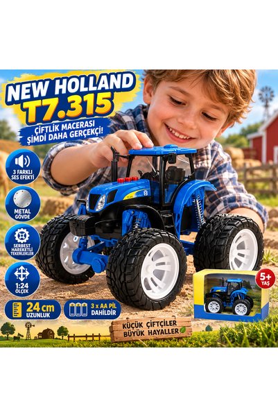 Cici Oyuncak New Holland T7.315 1:24 Sesli Oyuncak Traktör 24 cm Metal Gövdel...