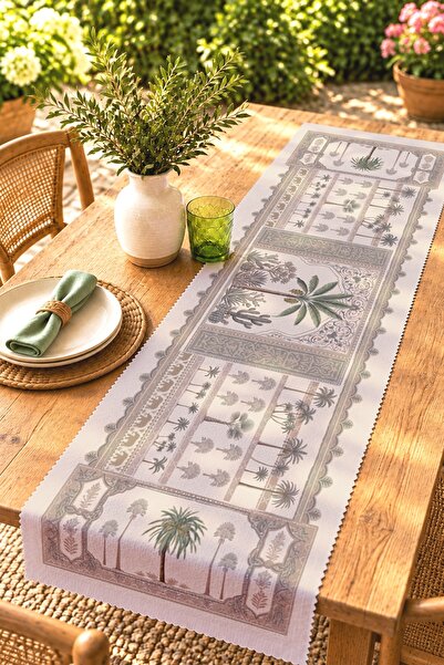 EVPANYA Green Palms Patterned Runner / Tablecloth / Placemat