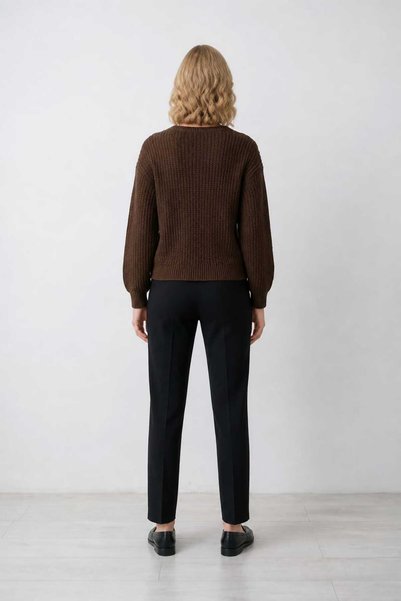 CuteLovesa Selanik Knitted Degaje Collar Comfortable Fit Buttoned Style Women's Knitwear Thick Cardigan