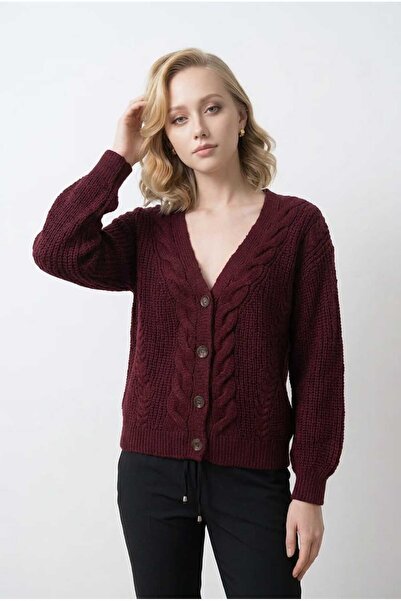CuteLovesa Selanik Knitted Degaje Collar Comfortable Fit Buttoned Style Women...