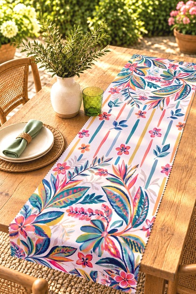 EVPANYA Pastel Palm Tree Patterned Runner / Tablecloth / Placemat