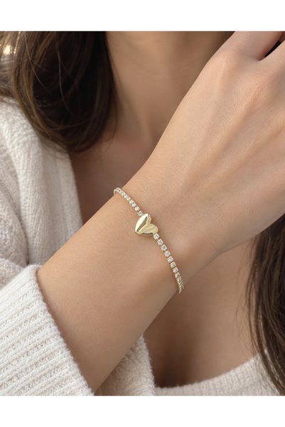 BEBİ BİJUTERİ Heart Detailed Gold Waterway Bracelet 2mm