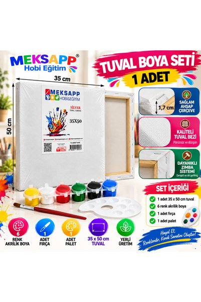 MEKSAPP 35X50 CM TUVAL BOYAMA SETİ- 6 RENK AKRİLİK BOYA FIRÇA VE PALET DAHİL ...