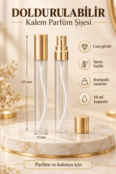 wappa 10 ml Gold Kapak Boş Kalem Parfüm Şişesi Cam Tüp Vidalı Kolay (1 ADET)k...