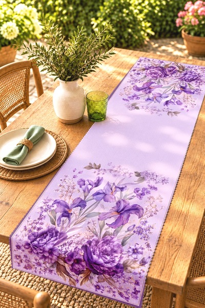 EVPANYA Purple Flowers Patterned Runner / Tablecloth / Placemat