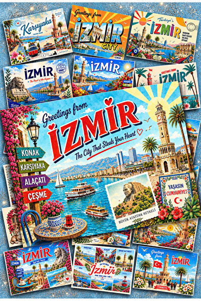 Mia Pera 18 Li Izmir Glitter Postcard Set Karşıyaka