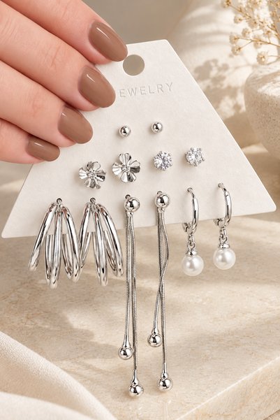 Dora Accessories 12li Küpe Seti Halka Çiçek Küpe