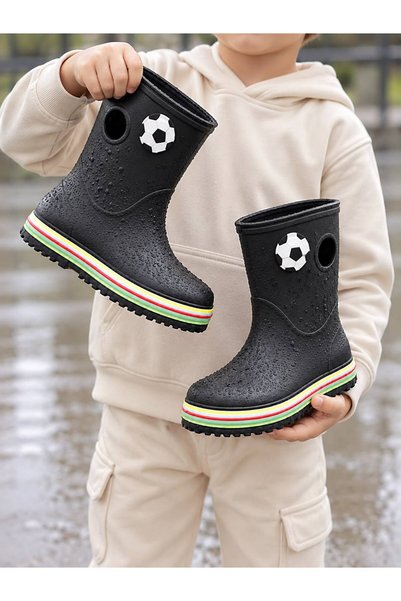 GKT SHOES أحذية المطر للأطفال من كوكو باللون الأسود مع نعل ملون ومقاوم للماء