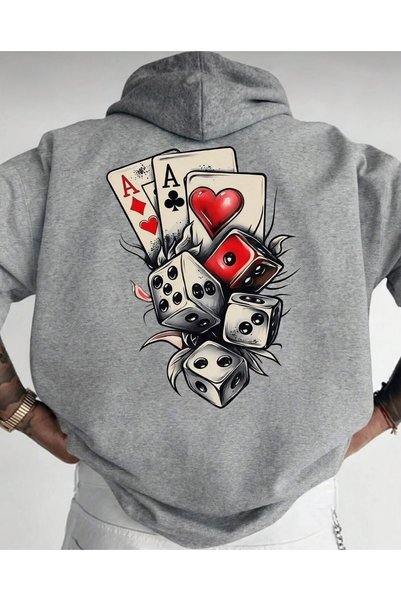 Marco Fresco Men's Card Game Back Printed Hooded Sweatshirt