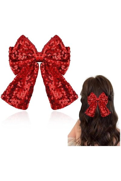 GENERAL Glitter Red Sequin Hair Bow Clip Barrette for Women Girls Cheerleadin...