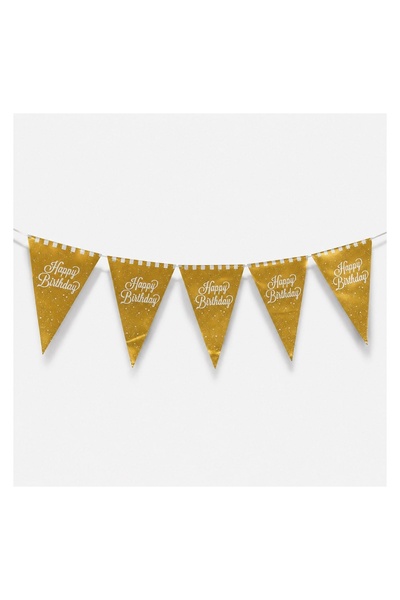 OEM Ghirlandă Happy Birthday cu 10 Stegulețe Aurii Metalizate, 3,6 m, 20x30 cm