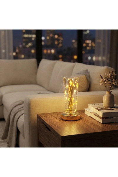 Generic Brand مصباح طاولة LED موديل سيلندريك كريستال جولد باودر - بقاعدة ذهبي...