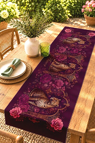 EVPANYA Burgundy Modern Floral Patterned Runner / Tablecloth / Placemat