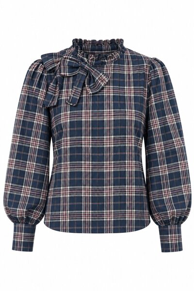 Laluvia Navy Blue Shirt with Bow Detail on the Collar - 2Y507