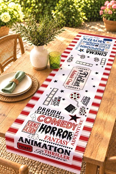 EVPANYA Retro Cinema Patterned Runner / Tablecloth / Placemat
