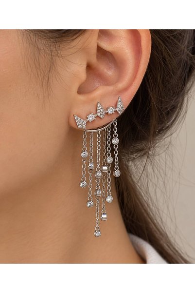 Işıltılı Taç Zincir Sallantılı Küpe – 14K Kaplama