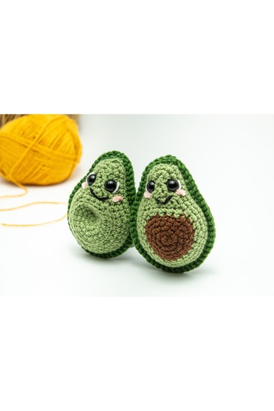 Piner Set 2 Figurine Handmade Amigurumi Avocado, brelocuri crosetate, verde