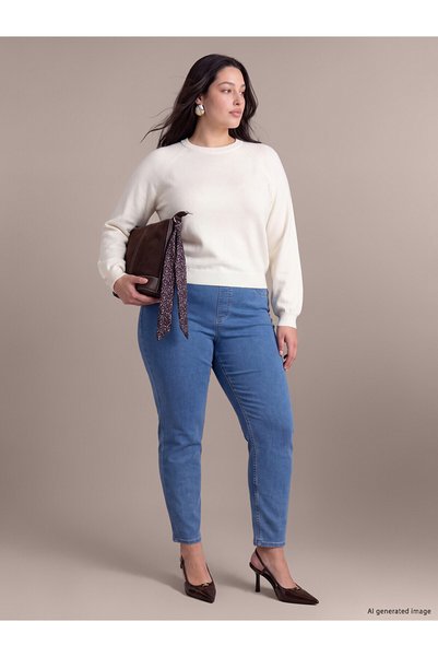 LC Waikiki Alita City Lcw Curve Blue Denim Straight Skinny & Slim High Narrow...