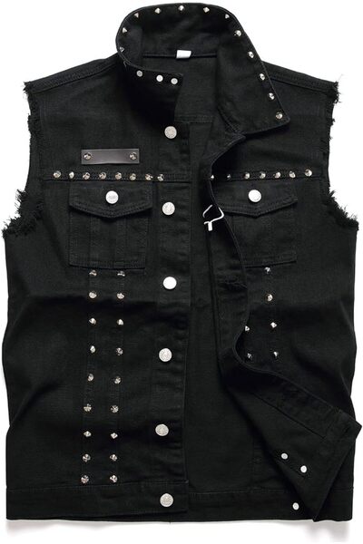 GENERAL Denim Vest Men Lapel Sleeveless Slim Fit Retro Ripped Casual Jean Ves...