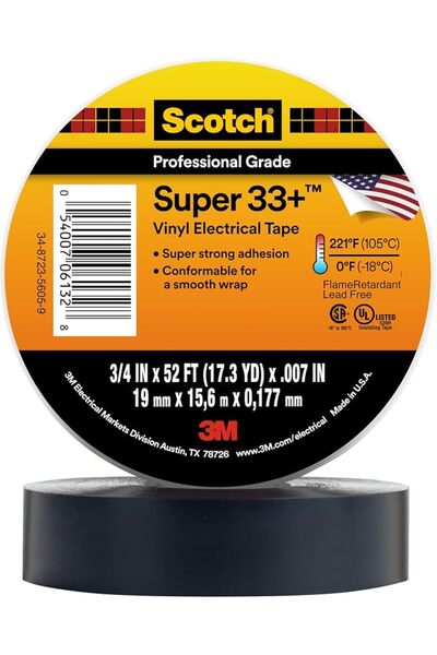 3M شريط كهربائي سكوتش سوبر 33+ - 3/4 بوصة × 52 قدم، فينيل عالي الجودة مقاوم ل...