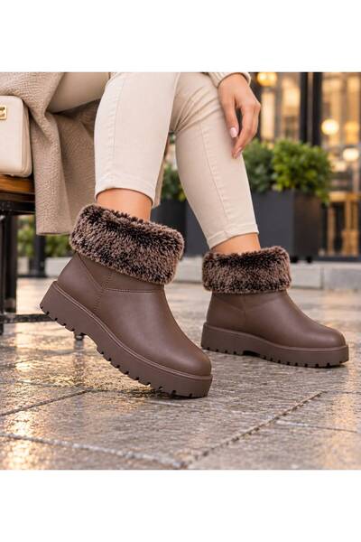 GKT SHOES حذاء نسائي نصف بوت من الفرو مقاوم للماء وخفيف الوزن وذو نعل مريح