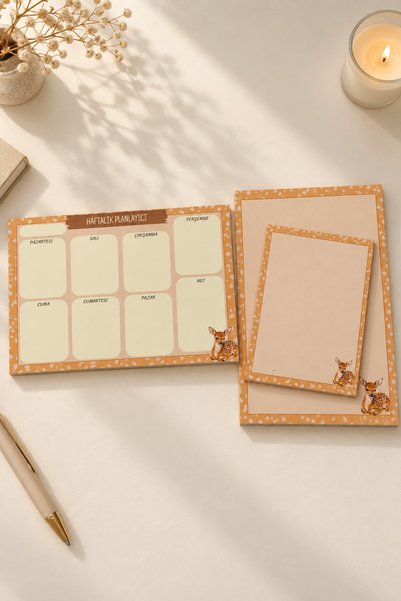 Renkli Zeka Set of 3 (A4-A5) Deer Pattern Notepad - Notepad - Notepad - 50 Sh...