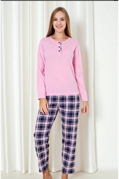 NO BRAND Pijama damă din bumbac 100% cu pantaloni în carouri