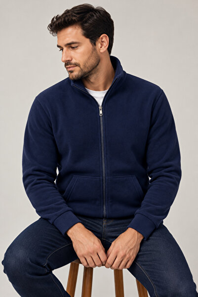 Beyome Unisex 270 Gr Cotton Fleece Zippered Stand Collar Kangaroo Pocket Wint...