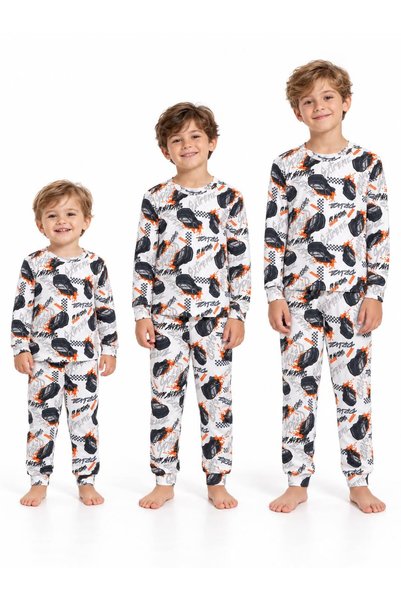 BY WORRN Boy's Half Car Pattern and Printed Long Sleeve Pajama Set