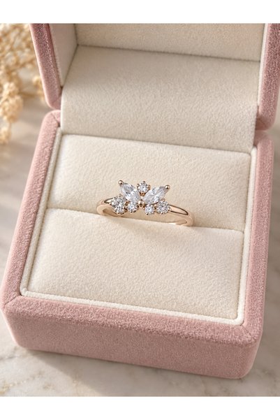 Lilith Takı Silver Color Elegant Butterfly Detailed Stone Ring – Stylish and ...