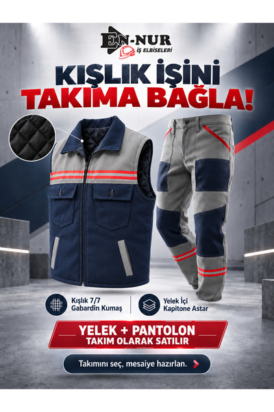 EN-NUR Gri Yelek + Pantolon Lacivert Detaylı Teknik Takım.