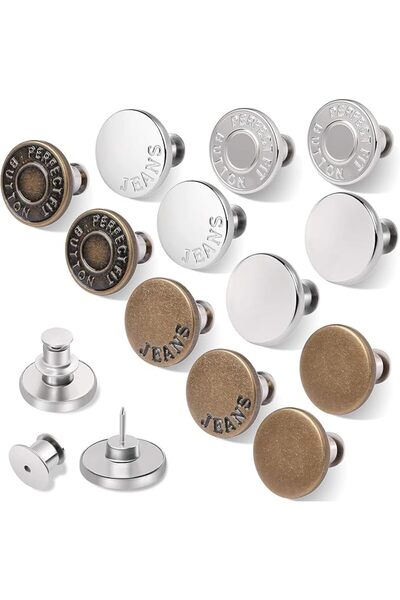 Paporich 12 Pcs Jean Button Pins, No Sew Instant Replacement Buttons, Reusabl...