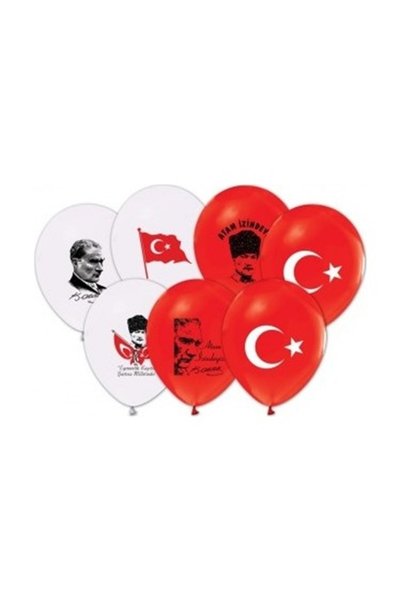BenimMarifetlerim Ataturk and Flag Printed Balloon 12 Inch 5 Pieces