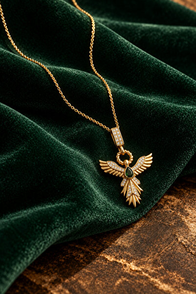 laria jewelry Phoenix Necklace with Emerald Drop Stone Detail