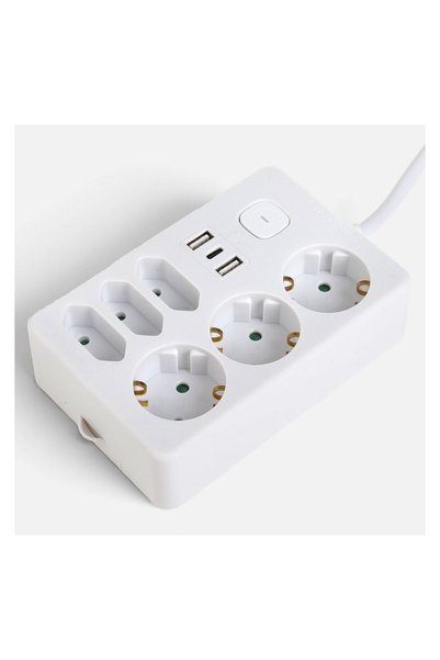 OEM Prelungitor 3 Schuko + 3 prize EU, 2 USB + USB-C, cablu 1,2 m, întrerupător