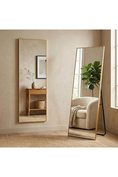 Generic مرآة كبيرة بتصميم أنيق 155x45 سم - مرآة كاملة الطول بإطار معدني ذهبي ...