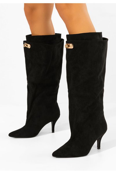B T Shoes Cizme lungi cu toc subtire Tezera negre