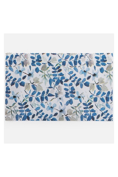OEM Covoras Antiderapant Baie Alb cu Flori Albastre 80x50cm, Moale si Practic