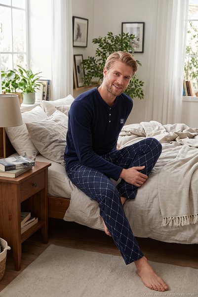 Buratti Nakış Detaylı Yumuşak Dokulu Düğmeli Hakim Yaka Polar Pijama Takımı E...