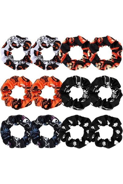 Araluky 12 Pcs Halloween Hair Accessories Halloween Scrunchies for Women