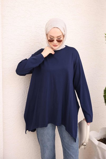 İmajButik Lacivert Asimetrik Kesim Oys Salaş Tunik