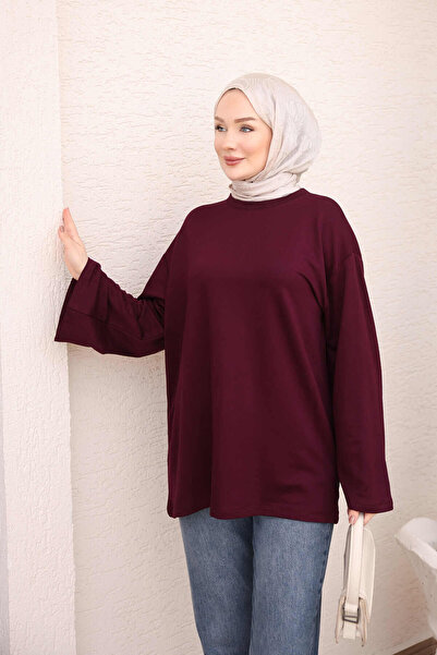 İmajButik Mürdüm Bisiklet Yaka Geniş Kol Tunik
