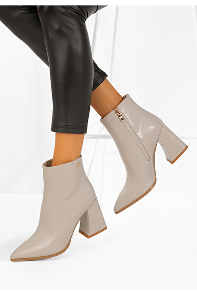 B T Shoes Γυναικεία Δερμάτινα Μποτάκια Aniania Μπεζ